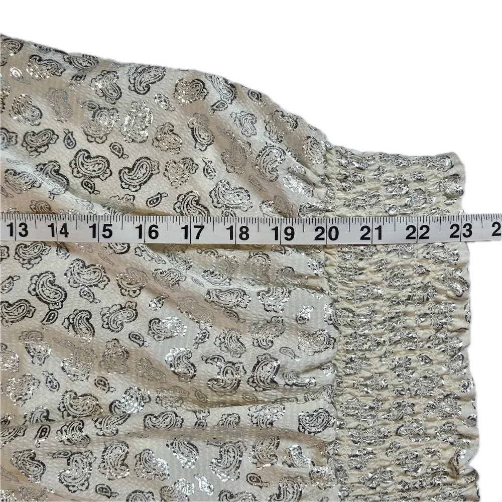 Michael Kors Top Womens Medium Silver Glitter Paisley Short Sleeve Pullover - Picture 7 of 8